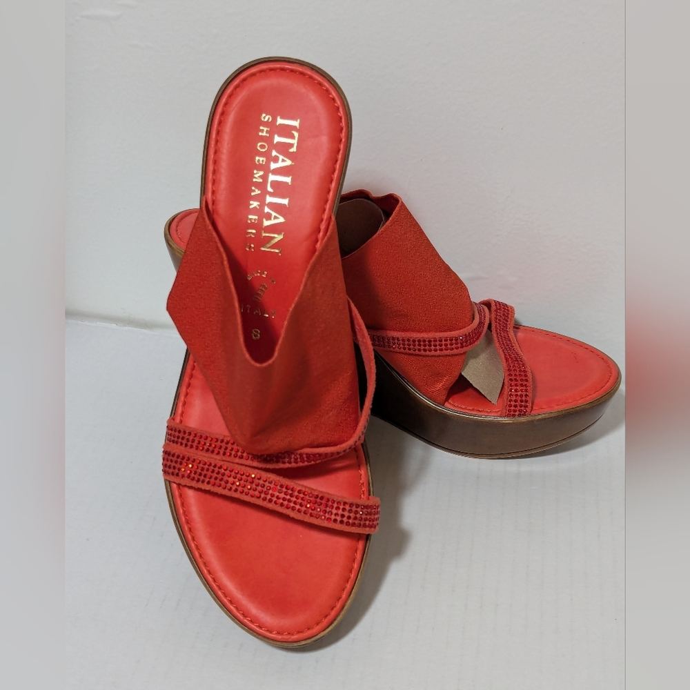 SZ 8 Italian Shoemakers Women's "Sadey" Platform Wedge Sandals - Red Orange - Picture 4 of 10